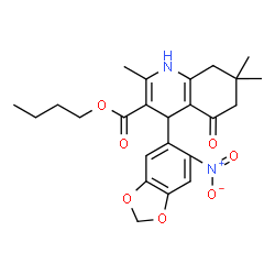 ChemSpider 2D Image | Butyl 2,7,7-trimethyl-4-(6-nitro-1,3-benzodioxol-5-yl)-5-oxo-1,4,5,6,7,8-hexahydro-3-quinolinecarboxylate | C24H28N2O7