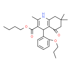 ChemSpider 2D Image | Butyl 2,7,7-trimethyl-5-oxo-4-(2-propoxyphenyl)-1,4,5,6,7,8-hexahydro-3-quinolinecarboxylate | C26H35NO4