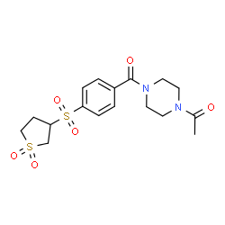 ChemSpider 2D Image | 1-(4-{4-[(1,1-Dioxidotetrahydro-3-thiophenyl)sulfonyl]benzoyl}-1-piperazinyl)ethanone | C17H22N2O6S2