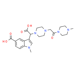 ChemSpider 2D Image | 3-(Carboxy{4-[2-(4-methyl-1-piperazinyl)-2-oxoethyl]-1-piperazinyl}methyl)-1-methyl-1H-indole-5-carboxylic acid | C23H31N5O5