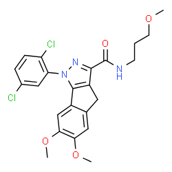 ChemSpider 2D Image | 1-(2,5-Dichlorophenyl)-6,7-dimethoxy-N-(3-methoxypropyl)-1,4-dihydroindeno[1,2-c]pyrazole-3-carboxamide | C23H23Cl2N3O4