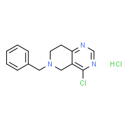 ChemSpider 2D Image | 6-Benzyl-4-chloro-5,6,7,8-tetrahydropyrido[4,3-d]pyrimidine hydrochloride (1:1) | C14H15Cl2N3