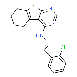 ChemSpider 2D Image | 4-[2-(2-Chlorobenzylidene)hydrazino]-5,6,7,8-tetrahydro[1]benzothieno[2,3-d]pyrimidine | C17H15ClN4S