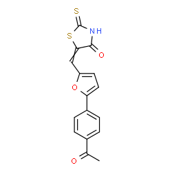 ChemSpider 2D Image | 5-{[5-(4-Acetylphenyl)-2-furyl]methylene}-2-thioxo-1,3-thiazolidin-4-one | C16H11NO3S2