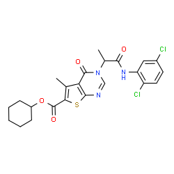 ChemSpider 2D Image | Cyclohexyl 3-{1-[(2,5-dichlorophenyl)amino]-1-oxo-2-propanyl}-5-methyl-4-oxo-3,4-dihydrothieno[2,3-d]pyrimidine-6-carboxylate | C23H23Cl2N3O4S
