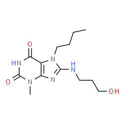 ChemSpider 2D Image | 7-Butyl-8-[(3-hydroxypropyl)amino]-3-methyl-3,7-dihydro-1H-purine-2,6-dione | C13H21N5O3