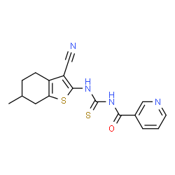 ChemSpider 2D Image | N-[(3-Cyano-6-methyl-4,5,6,7-tetrahydro-1-benzothiophen-2-yl)carbamothioyl]nicotinamide | C17H16N4OS2