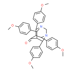 ChemSpider 2D Image | 4,8,9,10-Tetrakis(4-methoxyphenyl)-1,3-diazatricyclo[3.3.1.1~3,7~]decan-6-one | C36H36N2O5
