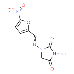 ChemSpider 2D Image | Sodium 3-{[(5-nitro-2-furyl)methylene]amino}-2,5-dioxoimidazolidin-1-ide | C8H5N4NaO5