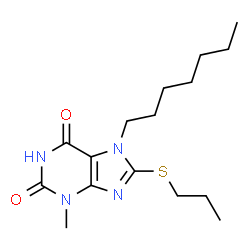 ChemSpider 2D Image | 7-Heptyl-3-methyl-8-(propylsulfanyl)-3,7-dihydro-1H-purine-2,6-dione | C16H26N4O2S