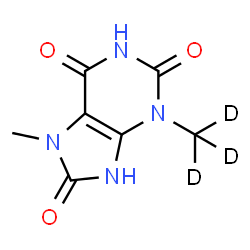 ChemSpider 2D Image | 7-Methyl-3-(~2~H_3_)methyl-7,9-dihydro-1H-purine-2,6,8(3H)-trione | C7H5D3N4O3