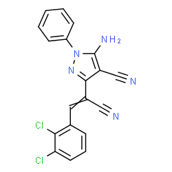 ChemSpider 2D Image | 5-Amino-3-[1-cyano-2-(2,3-dichlorophenyl)vinyl]-1-phenyl-1H-pyrazole-4-carbonitrile | C19H11Cl2N5