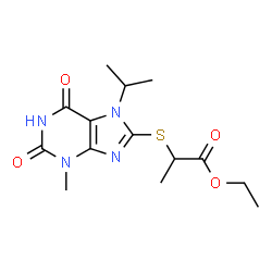 ChemSpider 2D Image | Ethyl 2-[(6-hydroxy-7-isopropyl-3-methyl-2-oxo-3,7-dihydro-2H-purin-8-yl)sulfanyl]propanoate | C14H20N4O4S