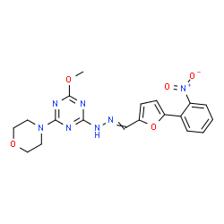 ChemSpider 2D Image | 2-Methoxy-4-(4-morpholinyl)-6-(2-{[5-(2-nitrophenyl)-2-furyl]methylene}hydrazino)-1,3,5-triazine | C19H19N7O5