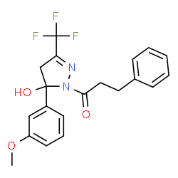 ChemSpider 2D Image | 1-[5-Hydroxy-5-(3-methoxyphenyl)-3-(trifluoromethyl)-4,5-dihydro-1H-pyrazol-1-yl]-3-phenyl-1-propanone | C20H19F3N2O3