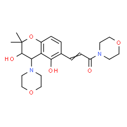 ChemSpider 2D Image | 3-(3,5-Dihydroxy-2,2-dimethyl-4-morpholin-4-yl-chroman-6-yl)-1-morpholin-4-yl-propenone | C22H30N2O6