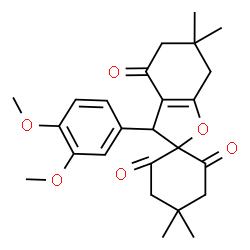 ChemSpider 2D Image | 3-(3,4-Dimethoxyphenyl)-4',4',6,6-tetramethyl-3,5,6,7-tetrahydro-2'H,4H,6'H-spiro[1-benzofuran-2,1'-cyclohexane]-2',4,6'-trione | C25H30O6