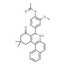 ChemSpider 2D Image | 4-(2,2-Dimethyl-4-oxo-1,2,3,4,5,6-hexahydrobenzo[a]phenanthridin-5-yl)-2-methoxyphenyl acetate | C28H27NO4