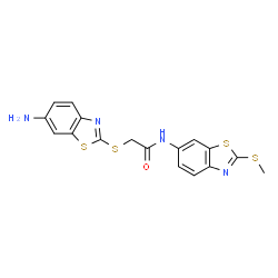 ChemSpider 2D Image | 2-[(6-Amino-1,3-benzothiazol-2-yl)sulfanyl]-N-[2-(methylsulfanyl)-1,3-benzothiazol-6-yl]acetamide | C17H14N4OS4
