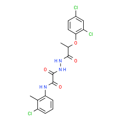 ChemSpider 2D Image | N-(3-Chloro-2-methylphenyl)-2-{2-[2-(2,4-dichlorophenoxy)propanoyl]hydrazino}-2-oxoacetamide | C18H16Cl3N3O4