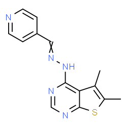 ChemSpider 2D Image | 5,6-Dimethyl-4-[2-(4-pyridinylmethylene)hydrazino]thieno[2,3-d]pyrimidine | C14H13N5S