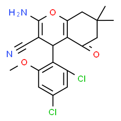ChemSpider 2D Image | 2-Amino-4-(2,4-dichloro-6-methoxyphenyl)-7,7-dimethyl-5-oxo-5,6,7,8-tetrahydro-4H-chromene-3-carbonitrile | C19H18Cl2N2O3