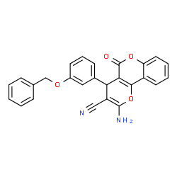 ChemSpider 2D Image | 2-Amino-4-(3-benzyloxy-phenyl)-5-oxo-4H,5H-pyrano[3,2-c]chromene-3-carbonitrile | C26H18N2O4