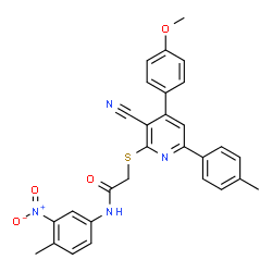 ChemSpider 2D Image | 2-{[3-Cyano-4-(4-methoxyphenyl)-6-(4-methylphenyl)-2-pyridinyl]sulfanyl}-N-(4-methyl-3-nitrophenyl)acetamide | C29H24N4O4S