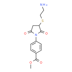 ChemSpider 2D Image | Methyl 4-{3-[(2-aminoethyl)sulfanyl]-2,5-dioxo-1-pyrrolidinyl}benzoate | C14H16N2O4S