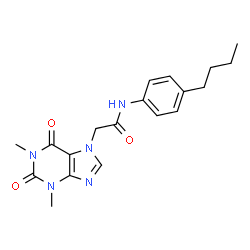 ChemSpider 2D Image | N-(4-Butylphenyl)-2-(1,3-dimethyl-2,6-dioxo-1,2,3,6-tetrahydro-7H-purin-7-yl)acetamide | C19H23N5O3