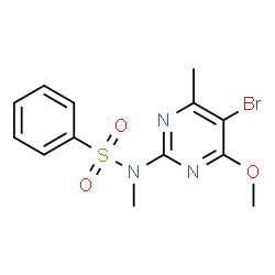 ChemSpider 2D Image | N-(5-Bromo-4-methoxy-6-methyl-2-pyrimidinyl)-N-methylbenzenesulfonamide | C13H14BrN3O3S