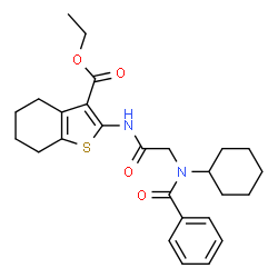 ChemSpider 2D Image | Ethyl 2-[(N-benzoyl-N-cyclohexylglycyl)amino]-4,5,6,7-tetrahydro-1-benzothiophene-3-carboxylate | C26H32N2O4S