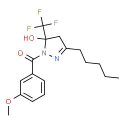 ChemSpider 2D Image | [5-Hydroxy-3-pentyl-5-(trifluoromethyl)-4,5-dihydro-1H-pyrazol-1-yl](3-methoxyphenyl)methanone | C17H21F3N2O3