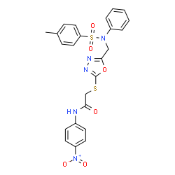 ChemSpider 2D Image | 2-{[5-({[(4-Methylphenyl)sulfonyl](phenyl)amino}methyl)-1,3,4-oxadiazol-2-yl]sulfanyl}-N-(4-nitrophenyl)acetamide | C24H21N5O6S2
