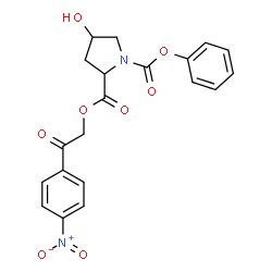 ChemSpider 2D Image | 2-[2-(4-Nitrophenyl)-2-oxoethyl] 1-phenyl 4-hydroxy-1,2-pyrrolidinedicarboxylate | C20H18N2O8