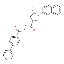ChemSpider 2D Image | 2-(4-Biphenylyl)-2-oxoethyl 1-(2-naphthyl)-5-oxo-3-pyrrolidinecarboxylate | C29H23NO4