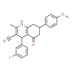 ChemSpider 2D Image | 4-(3-Fluorophenyl)-7-(4-methoxyphenyl)-2-methyl-5-oxo-1,4,5,6,7,8-hexahydro-3-quinolinecarbonitrile | C24H21FN2O2