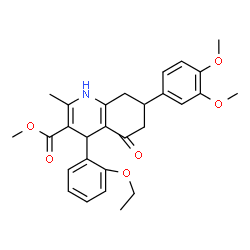 ChemSpider 2D Image | Methyl 7-(3,4-dimethoxyphenyl)-4-(2-ethoxyphenyl)-2-methyl-5-oxo-1,4,5,6,7,8-hexahydro-3-quinolinecarboxylate | C28H31NO6
