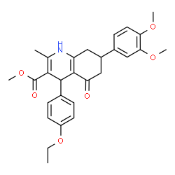 ChemSpider 2D Image | Methyl 7-(3,4-dimethoxyphenyl)-4-(4-ethoxyphenyl)-2-methyl-5-oxo-1,4,5,6,7,8-hexahydro-3-quinolinecarboxylate | C28H31NO6