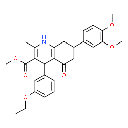 ChemSpider 2D Image | Methyl 7-(3,4-dimethoxyphenyl)-4-(3-ethoxyphenyl)-2-methyl-5-oxo-1,4,5,6,7,8-hexahydro-3-quinolinecarboxylate | C28H31NO6