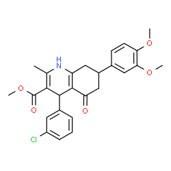 ChemSpider 2D Image | Methyl 4-(3-chlorophenyl)-7-(3,4-dimethoxyphenyl)-2-methyl-5-oxo-1,4,5,6,7,8-hexahydro-3-quinolinecarboxylate | C26H26ClNO5