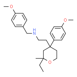 ChemSpider 2D Image | 2-[2-Ethyl-4-(4-methoxyphenyl)-2-methyltetrahydro-2H-pyran-4-yl]-N-(4-methoxybenzyl)ethanamine | C25H35NO3