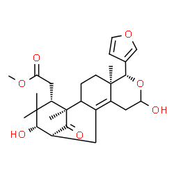 ChemSpider 2D Image | Methyl [(1R,5R,6R,13S,14S,16S)-6-(3-furyl)-8,14-dihydroxy-1,5,15,15-tetramethyl-17-oxo-7-oxatetracyclo[11.3.1.0~2,11~.0~5,10~]heptadec-10-en-16-yl]acetate | C27H36O7