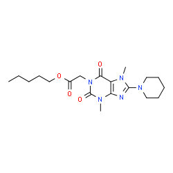 ChemSpider 2D Image | Pentyl [3,7-dimethyl-2,6-dioxo-8-(1-piperidinyl)-2,3,6,7-tetrahydro-1H-purin-1-yl]acetate | C19H29N5O4