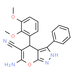 ChemSpider 2D Image | 6-amino-4-(2,3-dimethoxyphenyl)-3-phenyl-1,4-dihydropyrano[2,3-c]pyrazole-5-carbonitrile | C21H18N4O3