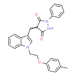 ChemSpider 2D Image | 4-({1-[2-(4-Methylphenoxy)ethyl]-1H-indol-3-yl}methylene)-1-phenyl-3,5-pyrazolidinedione | C27H23N3O3