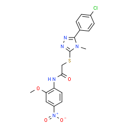 ChemSpider 2D Image | 2-{[5-(4-Chlorophenyl)-4-methyl-4H-1,2,4-triazol-3-yl]sulfanyl}-N-(2-methoxy-4-nitrophenyl)acetamide | C18H16ClN5O4S