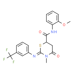 ChemSpider 2D Image | (2Z)-N-(2-Methoxyphenyl)-3-methyl-4-oxo-2-{[3-(trifluoromethyl)phenyl]imino}-1,3-thiazinane-6-carboxamide | C20H18F3N3O3S