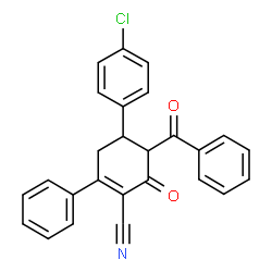 ChemSpider 2D Image | 5-Benzoyl-4-(4-chlorophenyl)-6-oxo-2-phenyl-1-cyclohexene-1-carbonitrile | C26H18ClNO2