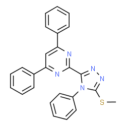 ChemSpider 2D Image | 2-[5-(Methylsulfanyl)-4-phenyl-4H-1,2,4-triazol-3-yl]-4,6-diphenylpyrimidine | C25H19N5S